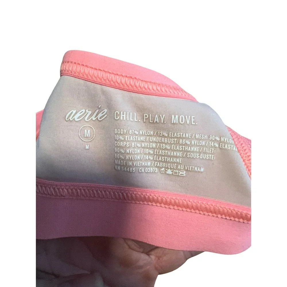 Aerie‎ Chill Play Move Sports Bra Gray Coral Pink Racerback Mesh Back Medium